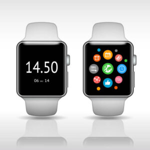 Smart watch with app icons on white background vector illustration